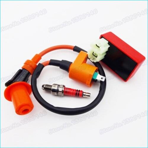 Ignition Coil & 6 pins Racing AC CDI Box & 3 Electrode Spark Plug A7TC For GY6 50cc 125cc 150cc Moped Scooter ATV Quad