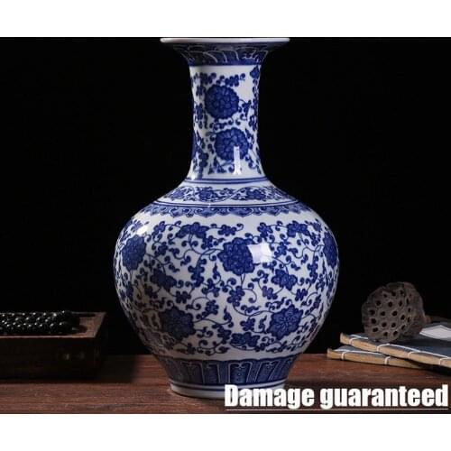 Classic Chinese Style Hand Painted Blue and White Celadon Porcelain Home Decoration Flower Vase