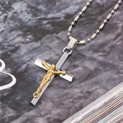 New Fashion Cross Necklace for Women and Men Gold Silver-Plated Jesus Cross Pendant Necklace Jewelry 50 Cm 55 Cm 60 Cm Chain