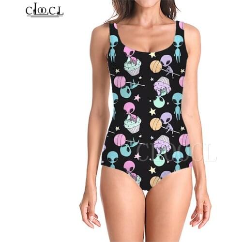 New Candy Cake Pattern Slim Sexy Beach Swimwear Womens Swimming suits Casual 3D Printed ET Alien Female One-piece Bathing Suits
