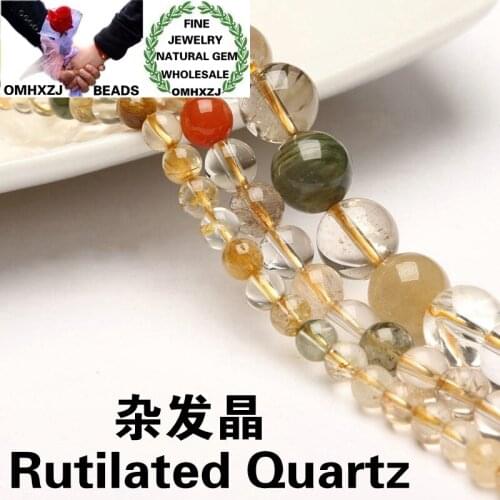 OMHXZJ Wholesale ZB18 4 6 8 10 12mm DIY Bracelet Necklace Jewelry Making Accessories Natural Stone Rutilated Quartz Round Beads