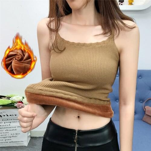 2019 Autumn Winter Fashion Plus Size Women Add Velvet Lace Tops Based Sleeveless Tees Female Warm Vests Tanks Bottomings WZ1040