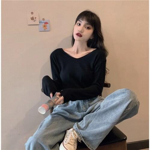 Fall/Winter 2021 new style hedging loose and thin solid color Korean soft color base V-neck sweater top