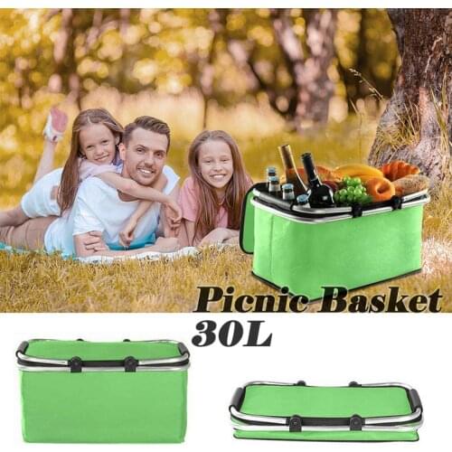 30L Portable Outdoor Camping Picnic Storage Basket Waterproof Foldable Heat Insolated Bags