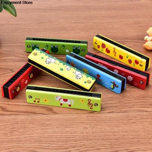 Cartoon Painted Wooden Harmonica Instrument Random Color Children Musical Educational Music Toys Random Color