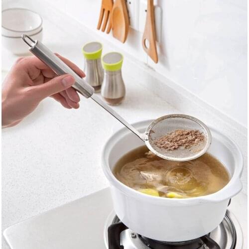 Long Handle Stainless Steel Mesh Skimmer Vegetable Residue Oil Mesh Colander Spoon Strainer Kitchen Tools Gadgets