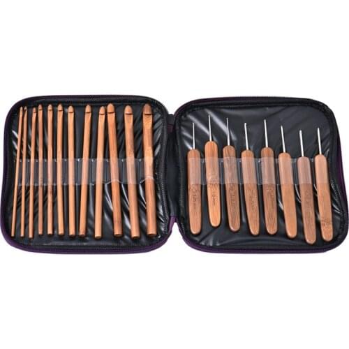 20pcs/set Bamboo Crochet Hook + Wood Knitting Needles DIY Craft Sweater Yarn Knitting Tools Bag Accessories