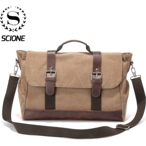Scione Men Canvas Crossbody Bags Casual Message Bags Multifunction Handbags Solid Zipper Shouder Bags Single Strap Handbags