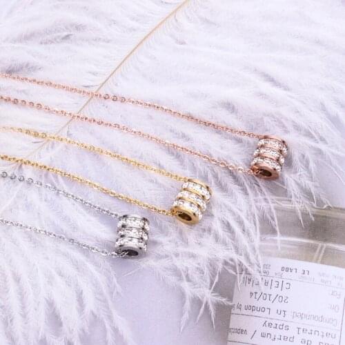 YUN RUO 2021 Rose Gold Color Luxury Qualities 3 Layer Zircon Cylinder Pendant Necklace Titanium Steel Jewelry Woman Gift No Fade