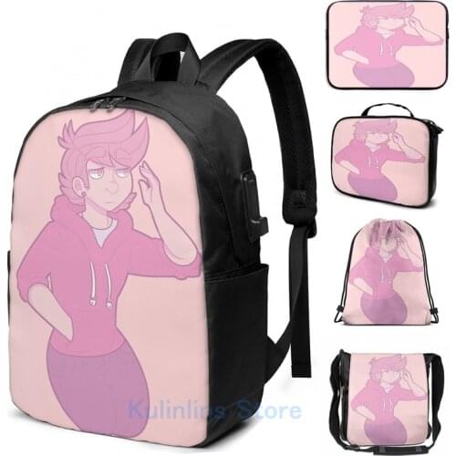 Funny Graphic print eddsworld tord pastel (he stare at own hand) USB Charge Backpack men School bags Women bag Travel laptop bag