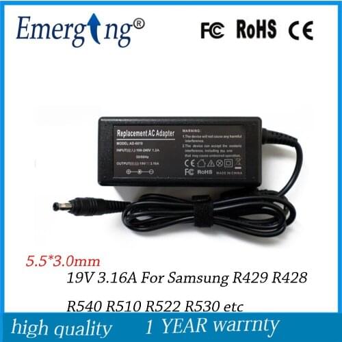 19V 3.16A 5.5*3.0mm Charger AC Laptop Adapter supply For samsung R429 R428 R540 R510 R522 R530 Series