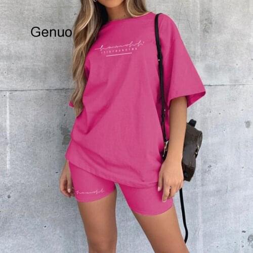 Women Casual Print Two Piece Set Summer 2020 Short Sleeve Shirt Tops And Skinny Bodycon Biker Bottom Shorts Suit Outfits