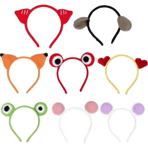 Women Knit Animal Ears Headdress Cartoon Big Eyes Headband for Halloween Party Christmas Lovely Cosplay Hair Accessories