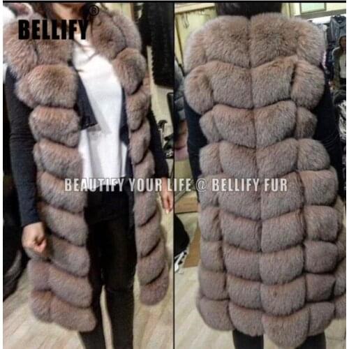 Famous Real fur vests Women"s winter natural fox fur vests Gilets 90cm Long Design Women genuine fur vest jackets