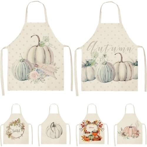 1Pcs Orange Pumpkin Pattern Cleaning Art Aprons Home Cooking Kitchen Apron Cook Wear Cotton Linen Adult Bibs 53*65cm WQ0179