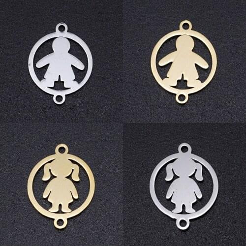 10pcs/Lot 100% Stainless Steel Little Boy Girl Connector Charms For Making Necklace Bracelet Jewelry