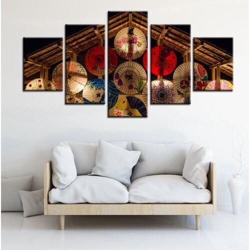5PCS Japanese Temple Landscape Oil Painting Art Sequoia Office Poster Living Room Home Decoration Wall Frameless HD Printing