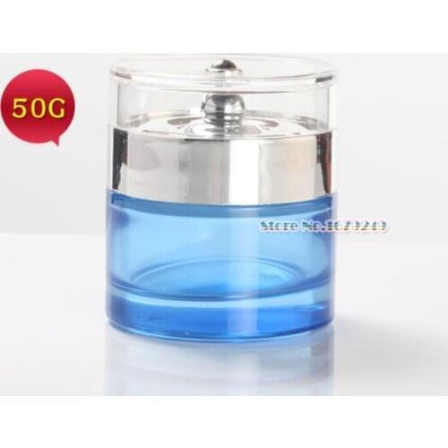 50g/50ml Blue Colour Crown Transparent empty cosmetic cream jar bottle cream bottle cap/cosmetics Bottle glass100pcs/lot