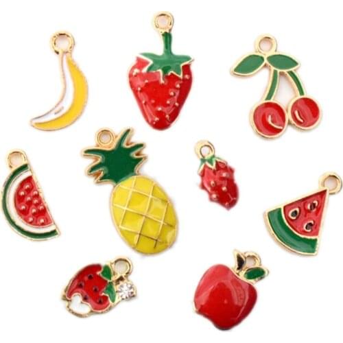 9 Style Banana Red Strawberry Cherry Watermelon Fruit Pendant Enamel Charms DIY Accessories Jewelry Making For Handmade Necklace
