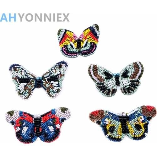 AHYONNIEX 1 PCS Butterfly sequins Rhinestones bead patches sew on beading applique clothes shoes bags decoration patch DIY