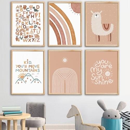 Alphabet Alpaca Rainbow Sun Mountain Bear Fruit Wall Art Canvas Painting Nordic Posters And Prints Wall Pictures Kids Room Decor