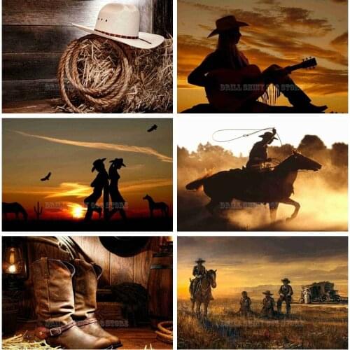 5D Diy diamond painting Western cowboy, style Full Drill Diamond embroidery cross stitch mosaic Craft Kit Wall Sticker , Gift
