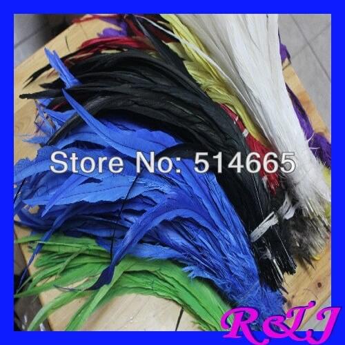 Free Shipping 500pcs/lot assorted color Rooster feather Dyeing Loose Cock Tail Feathers 14-16 inches 35-40cm