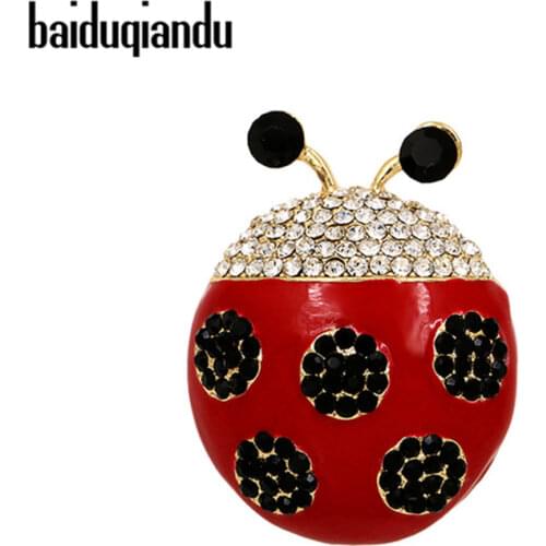 Baiduqiandu Brand Red Enameled Ladybird Pendant or Brooch Pins for Women Dress Clothes Jewelry Accessories in Gold Color Plated