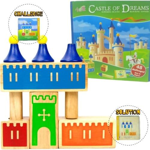 Wooden 3D Path-Building Game Castle Logix Deluxe Preschool Building Blocks 48 Challenge With Picture Book For Kids And Adults
