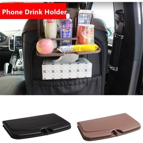 Dual Car Phone Holder Foldable Back Seat Cup Holder Car Organizer Storage Holders Racks Travel Dining Tray Table Bottle Stand