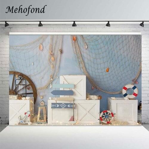 Mehofond Photography Backgrounds Summer Ocean Shell White Wooden Box Baby Kids Birthday Portrait Photo Backdrop Studio Photozone