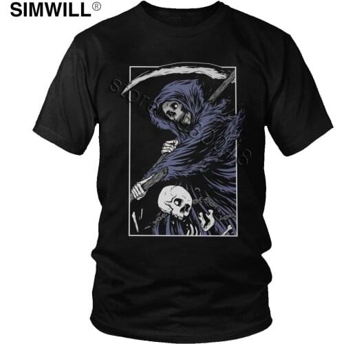 Fashion Reaper Skull T-Shirt for Men Soft Cotton Occult Death Tees Short Sleeves Crew Neck Tops Urban Large Size T Shirts Gift