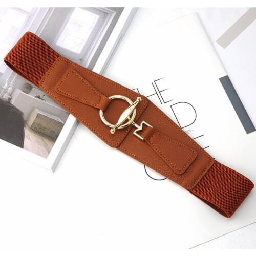 HATCYGGO Women Wide Belt Cummerbund Elastic Waistband Corsets Vintage Female Leather Waist Belt For Dress Accessories Belts