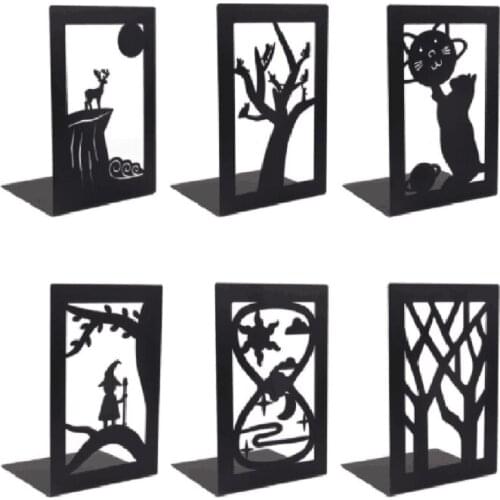 Exquisite Hollow-out Metal Bookend Creative Forest Pattern Design Book Stands Creative Gift Decorative Metal Bookends HX6A