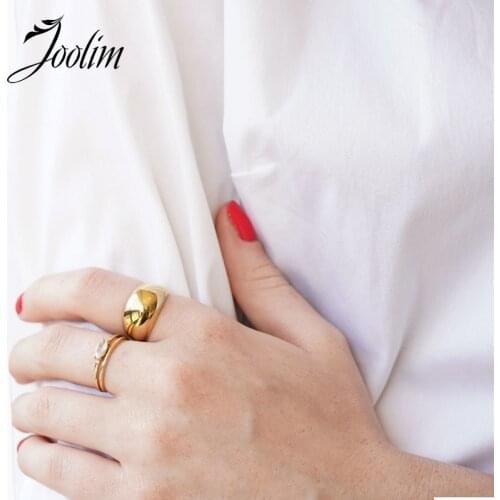 Joolim High End Shiny Gold Finish Stainless Steel Band Rings 2020 Jewelry