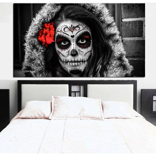 Canvas Painting Sugar Skull Girl Day of the Dead Canvas Poster Print for living room bedroom home decoration