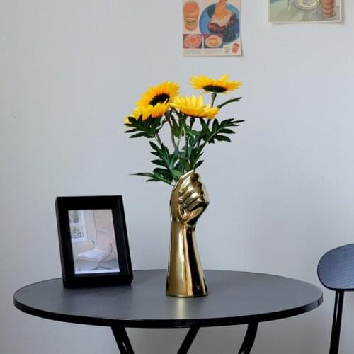 Ceramics Vase Nordic Style Golden Silver Hand Vase Flowers Modern Home Office Decor Creative Floral Living Room Ornament