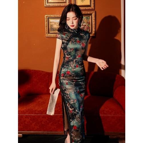 Chinese Dress Silk Printing Qipao Dress Plus Size High End 2021 Sexy Cheongsam Dresses Party Oriental Dresses China Clothes
