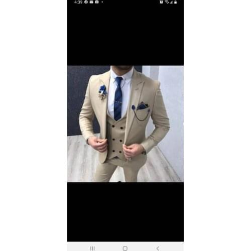 Three Pieces Bestmen Tuxedos Onee Button Slim Fit Groomsmen Suit Custom Made Jacket+Vest+Pant