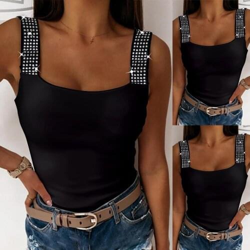 Sleeveless Ladies Tank Tops Summer Sequins Solid Black Women Sleeveless Vest Strap Sexy Blouse Crop Top D30