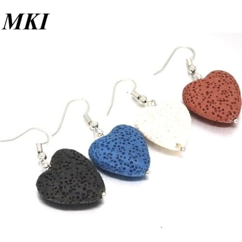 Fashion Love Heart Lava Stone Earrings DIY Aromatherapy Essential Oil Diffuser Jewelry Women Black White Volcanic Rock Earrings