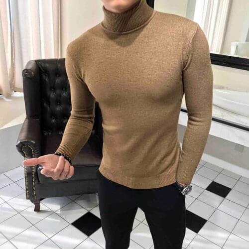 Turtleneck Sweaters For Men Autumn Knitted Pullovers Korean Knitwear Slim Fit Solid Color Casual Mens Wool Sweaters