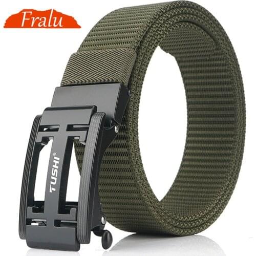 FRALU 2020 Mens Military Nylon Belt New Technology Automatic Buckle Hard Metal Tactical Belt for Men 3mm Soft Real Sports Belt