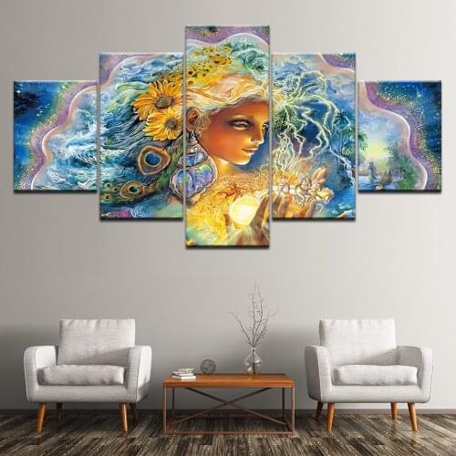 Wall Art Pictures Painting Canvas 5 Piece Canvas Art Beautiful Girl Flower Abstract Painting Modern Prints