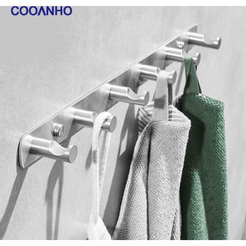 COOANHO Wall-Mounted Hook And Hanger,Stainless SteelHeavy-Duty Hanger BathrobeTowel, 6 Hooks For Bathroom And Kitchen