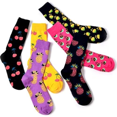 Happy Socks Pineapple Cherry Mango Socks Women Men Fruit Jacquard Unisex Crew Funny Socks Women Men Socks Calcetines Size 38-46