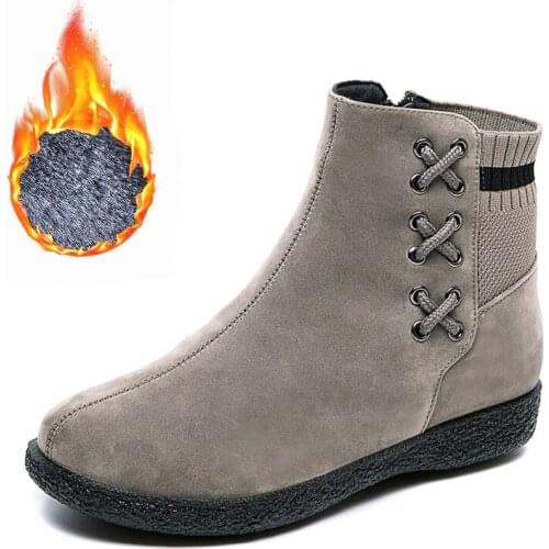 2020 Winter New Womens Snow Boots Fashion Suede Thick-Soled Ankle Boots Non-Slip Plus Velvet Warmth Ladies Casual Martin Boots