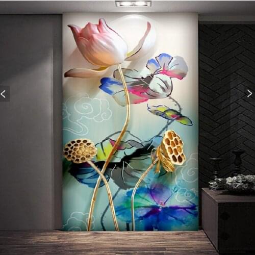 New 8D Large Papel Mural Lotus Flower Chinese Wallpaper Mural 3D Photo Wall Mural Wall paper for Living Room 3d Wallcovering