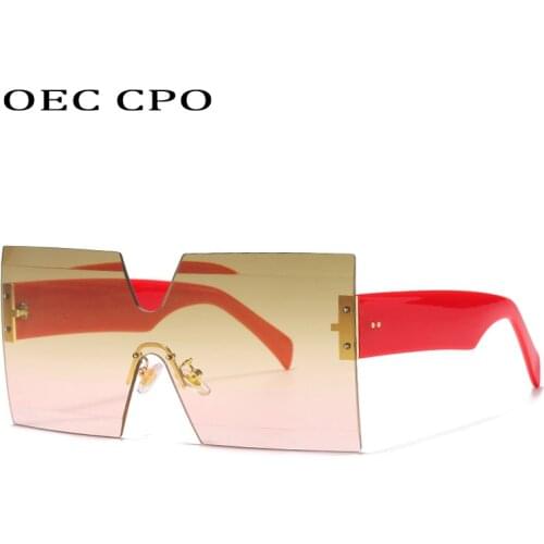 OEC CPO Oversized Rimless Sunglasses Women Retro One Piece Square Goggle Sun Glasses Female Shades Frameless Eyeglasses Ladies