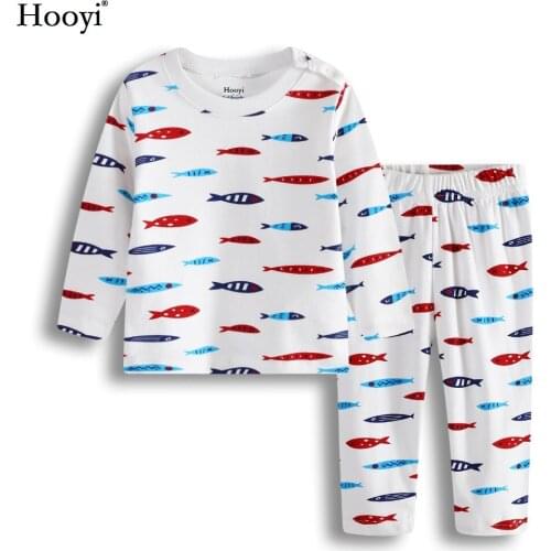 Hooyi Fish Baby Boys Pajamas Clothes Set Spring Autumn Long Sleeve Children Clothing Sets Baby Sleepwear Cotton T-Shirts Trouser
